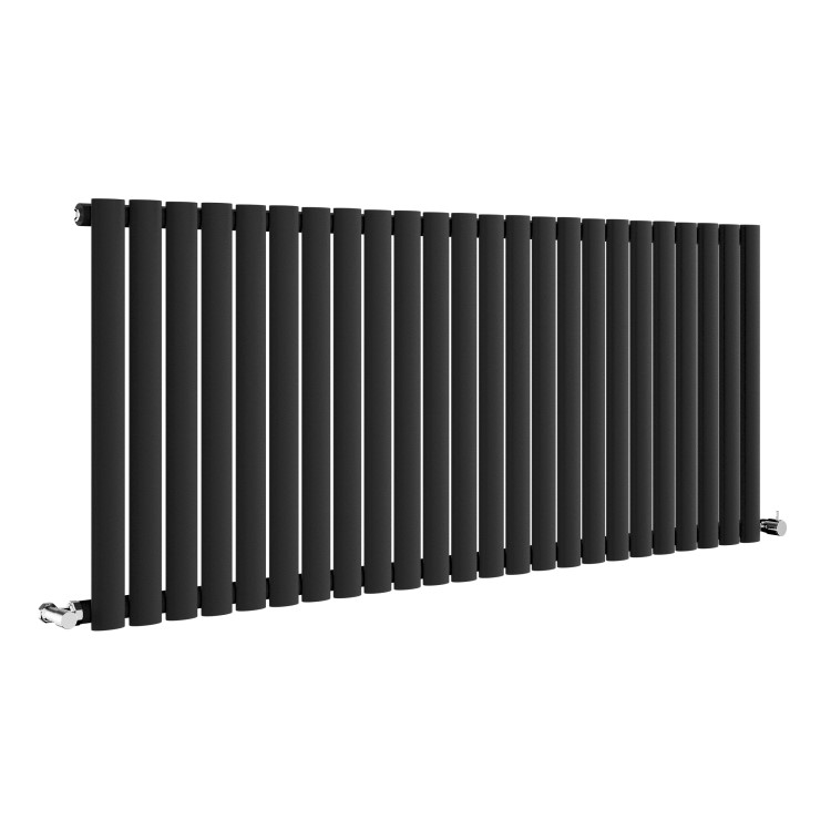 GRADE A1 - Sorrento Midnight Black Horizontal Oval Designer Radiator 600x1416mm Single Panel 3783 BTU