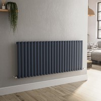 GRADE A1 - Sorrento Anthracite Horizontal Oval Designer Radiator 600x1416mm Single Panel 3783 BTU