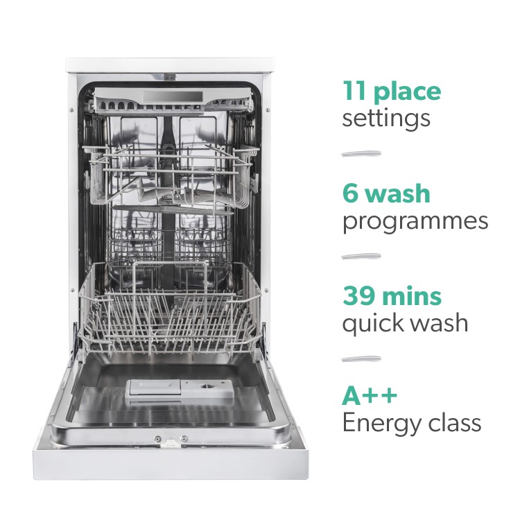 Refurbished Hisense HS520E40WUK Slimline 11 Place Freestanding Dishwasher White