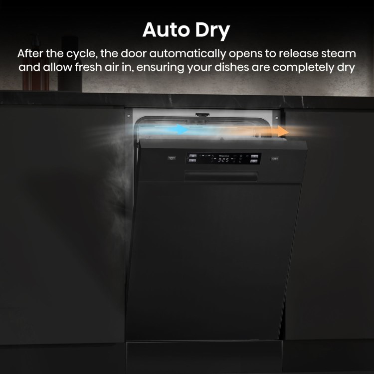 Hisense Freestanding Slimline Dishwasher - Auto Dry C-Rated Black