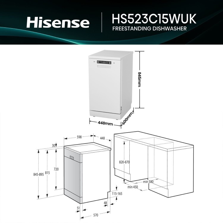Hisense Freestanding Slimline Dishwasher - Auto Dry C-Rated White