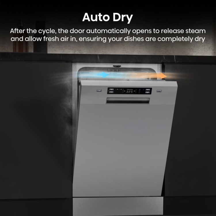 Hisense Freestanding Slimline Dishwasher - Auto Dry C-Rated Silver