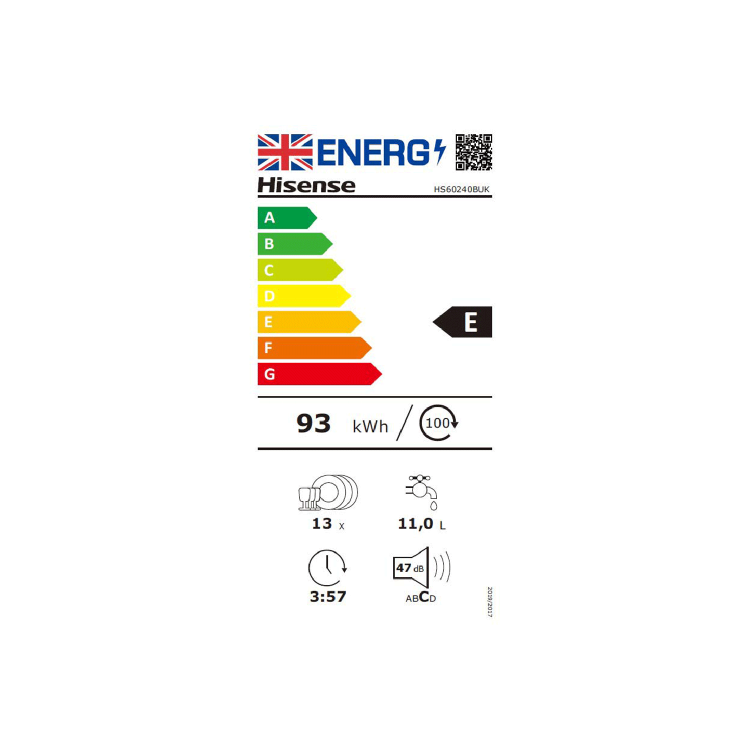 Refurbished Hisense HS60240BUK 13 Place Freestanding Dishwasher Black