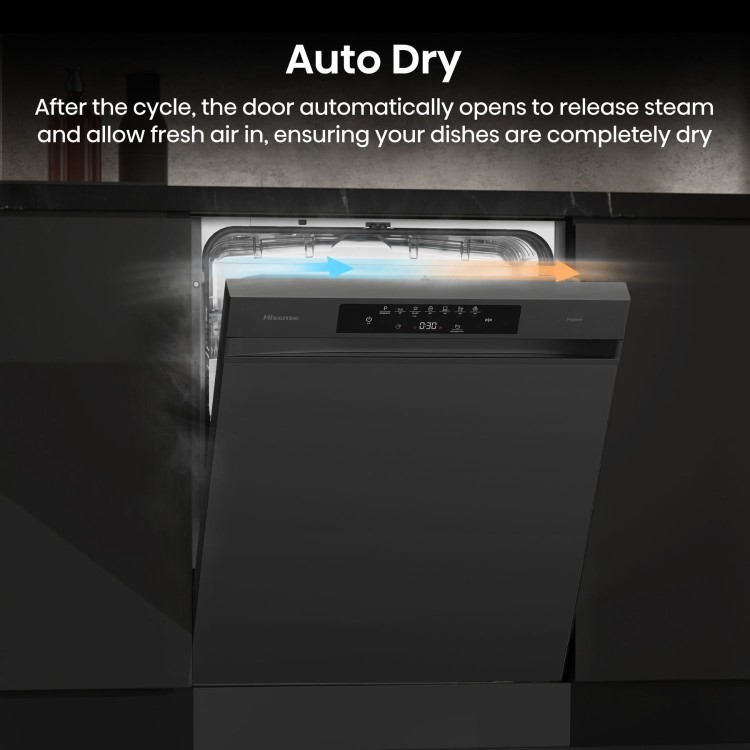 Hisense Hi4 Freestanding Dishwasher - Auto dry B-Rated Black