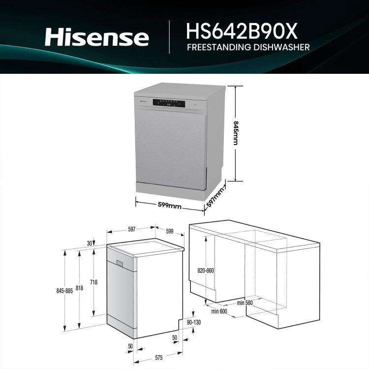Hisense Hi4 Freestanding Dishwasher - Auto dry B-Rated Silver