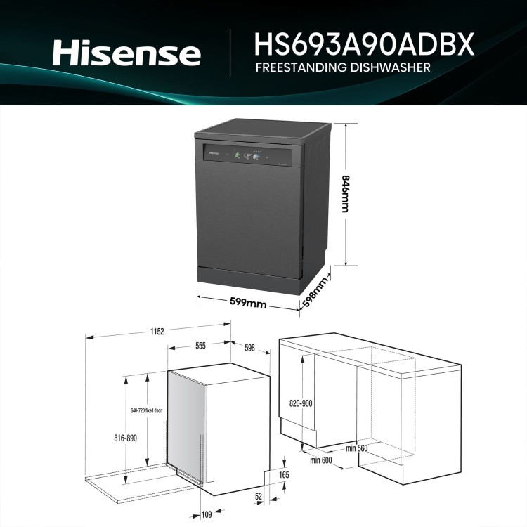 Hisense Hi9 Freestanding Dishwasher - Smart Wi-Fi A-Rated - Graphite