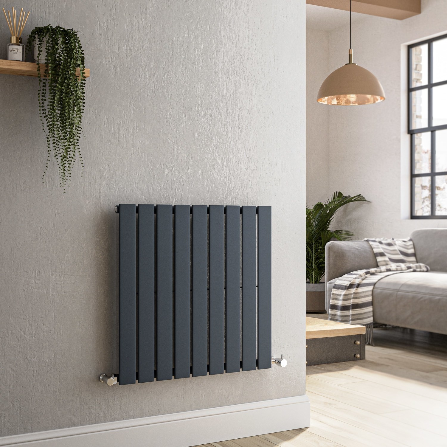 Institutional Grade Radiators GRADE A1 - Riace Anthracite Horizontal Flat Designer Radiator 600x612mm ...