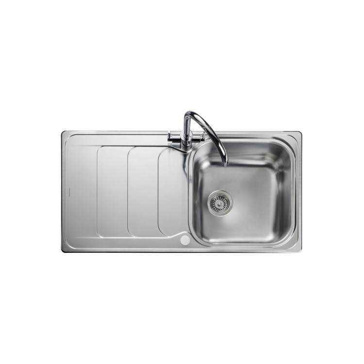 Single Bowl Chrome Stainless Steel Kitchen Sink with Reversible Drainer - Rangemaster Houston