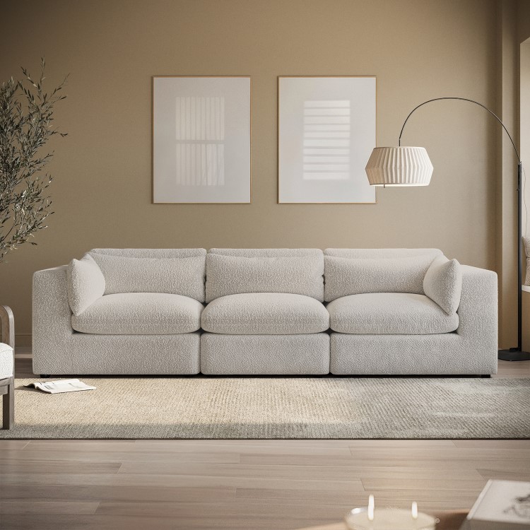 Beige Boucle 4 Seater Sofa - Hudson