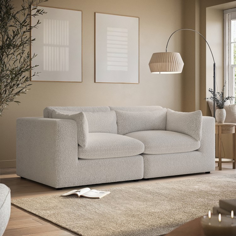 Beige Boucle 3 Seater Sofa - Hudson