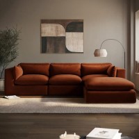 Large Burnt Orange Velvet Reversible 4 Seater Chaise Corner Sofa - Hudson