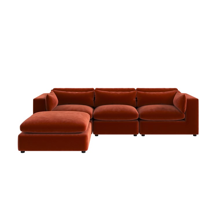 Large Burnt Orange Velvet Reversible 4 Seater Chaise Corner Sofa - Hudson