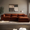 HSN004S Large Burnt Orange Velvet Reversible 4 Seater Chaise Corner Sofa - Hudson
