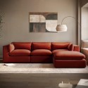 HSN004 Large Burnt Orange Velvet Reversible 4-Seater Chaise Corner Sofa - Hudson