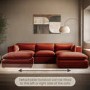 Large Burnt Orange Velvet Reversible 4-Seater Chaise Corner Sofa - Hudson