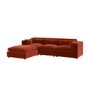 Large Burnt Orange Velvet Reversible 4-Seater Chaise Corner Sofa - Hudson