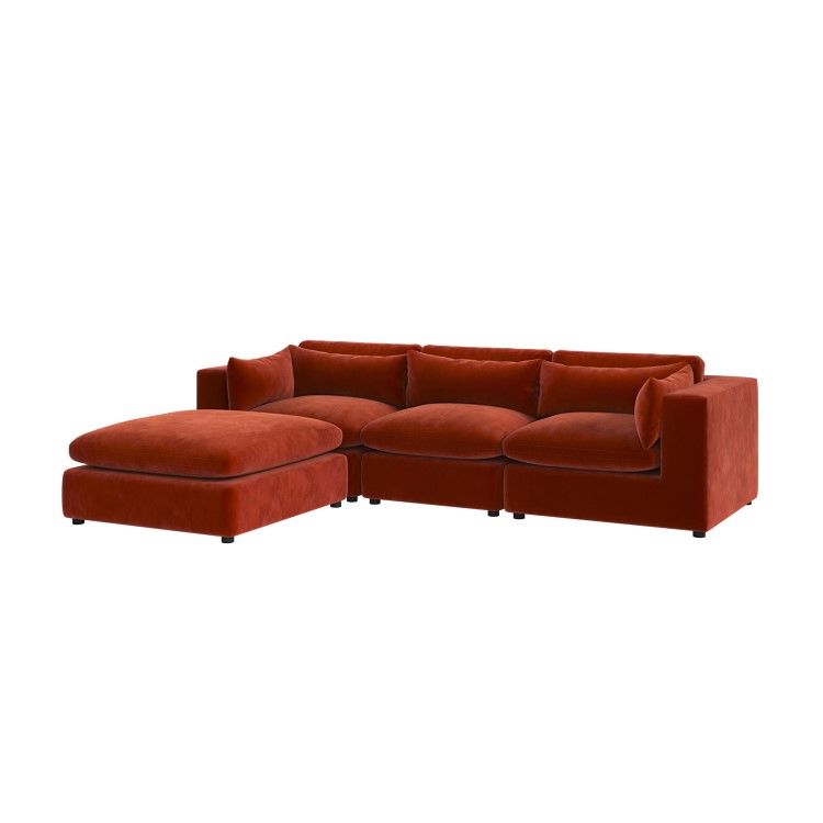 Large Burnt Orange Velvet Reversible 4-Seater Chaise Corner Sofa - Hudson