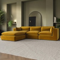 Large Mustard Velvet Reversible 4 Seater Chaise Corner Sofa - Hudson