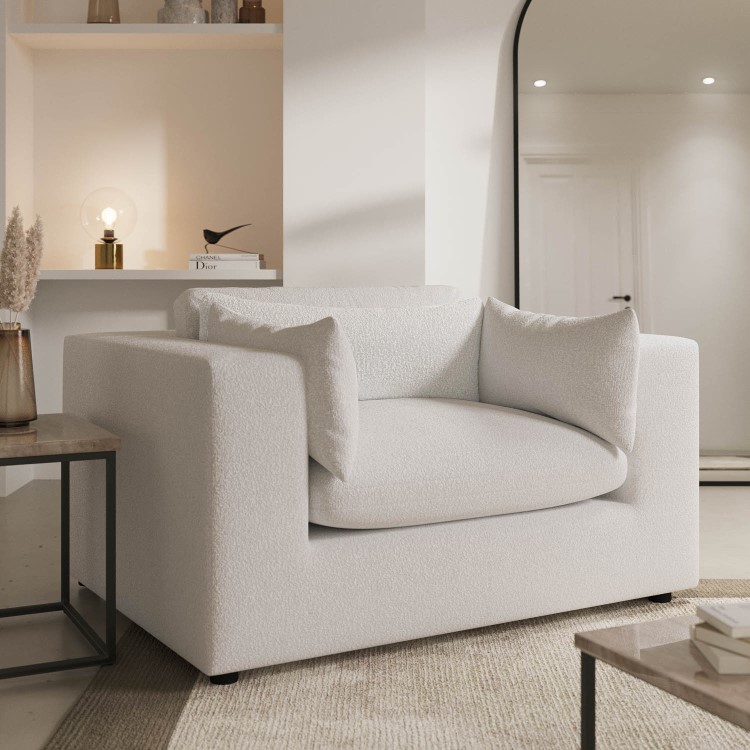 Chaise Corner Sofa and Love Seat Set in Beige Boucle - Hudson