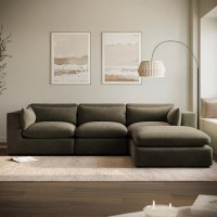 Large Khaki Green Velvet Reversible 4 Seater Chaise Corner Sofa - Hudson