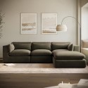 HSN007 Large Khaki Green Velvet Reversible 4 Seater Chaise Corner Sofa - Hudson