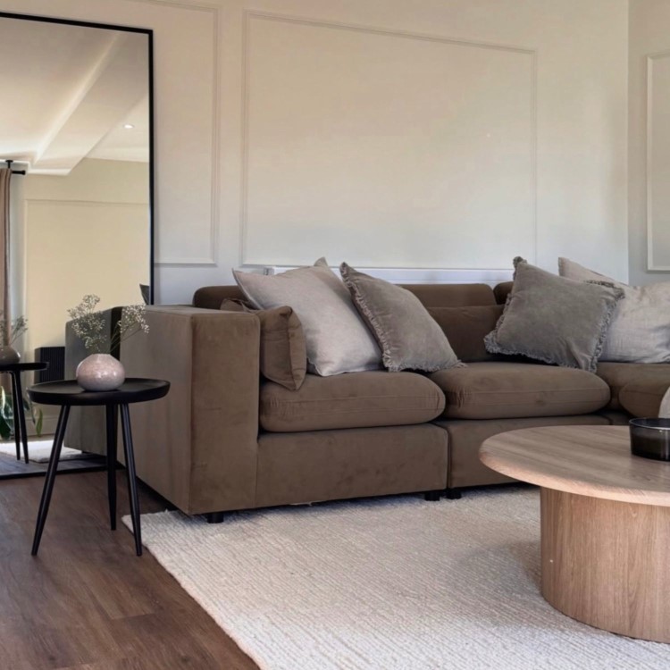 Large Khaki Green Velvet Reversible 4 Seater Chaise Corner Sofa - Hudson