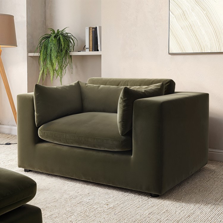 ALMOST PERFECT - Hudson Khaki Green Velvet Cuddle Chair