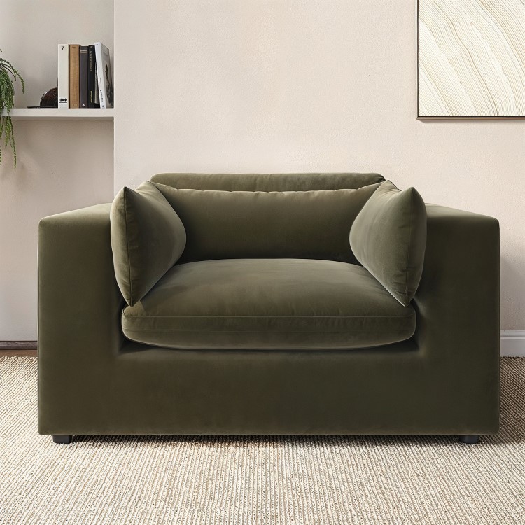 ALMOST PERFECT - Hudson Khaki Green Velvet Cuddle Chair
