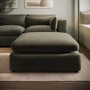 Khaki Green Velvet Footstool - Hudson