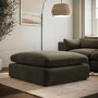 Khaki Green Velvet Footstool - Hudson