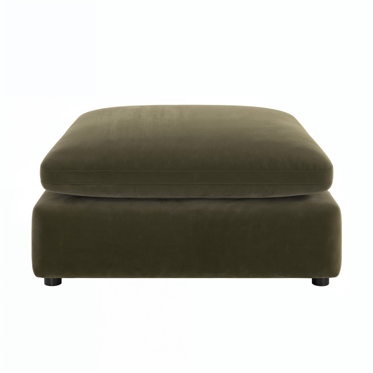 Khaki Green Velvet Footstool - Hudson