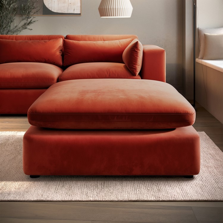 Burnt Orange Velvet Footstool - Hudson