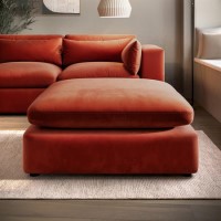 Burnt Orange Velvet Footstool - Hudson Burnt Orange Velvet Footstool - Hudson