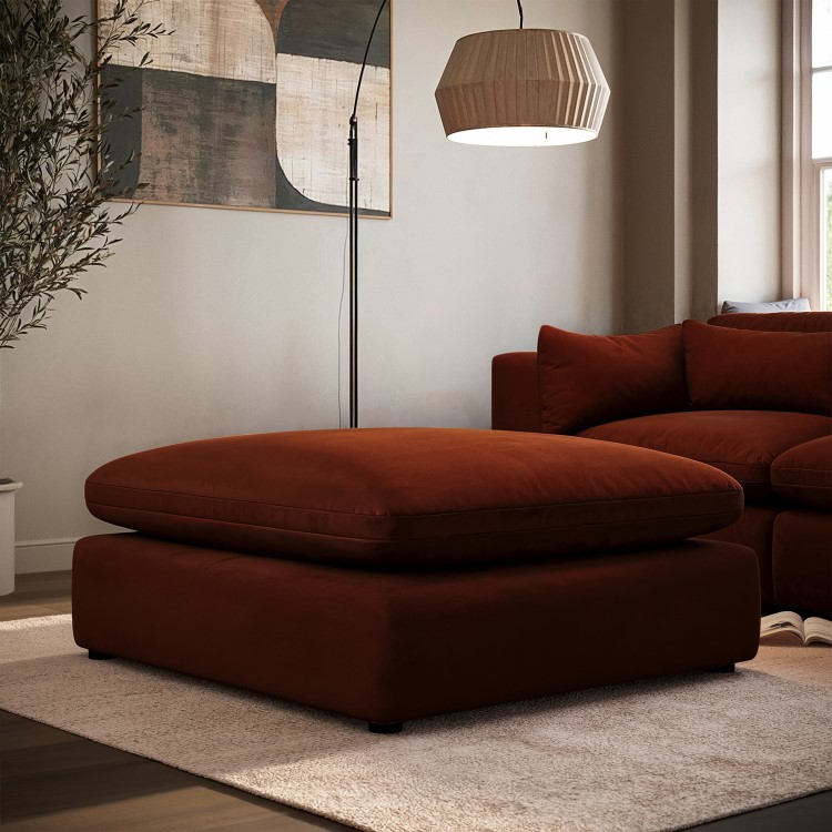 Burnt Orange Velvet Footstool - Hudson