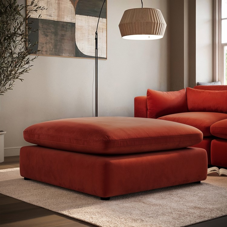 Burnt Orange Velvet Footstool - Hudson