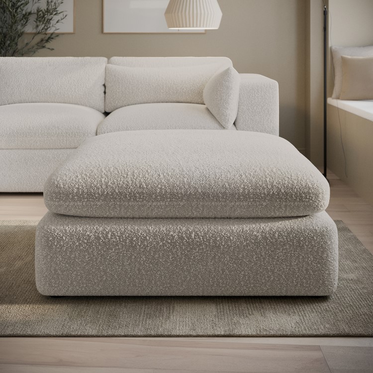 Beige Boucle Footstool - Hudson