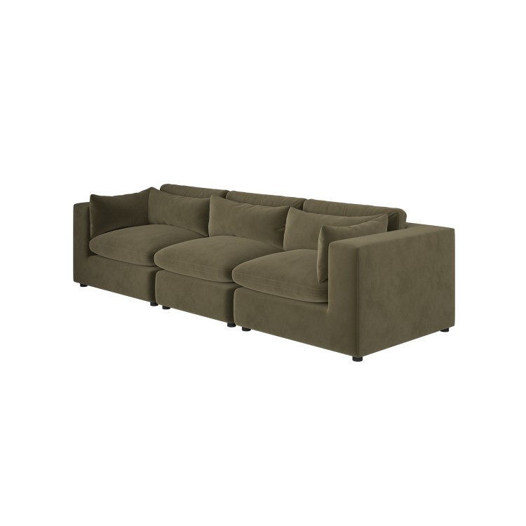 ALMOST PERFECT - Hudson Khaki Green Velvet 4 Seater Sofa