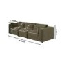 Large Khaki Green Velvet 4 Seater Sofa - Hudson