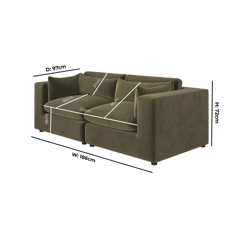 Khaki Green Velvet 3 Seater Sofa - Hudson