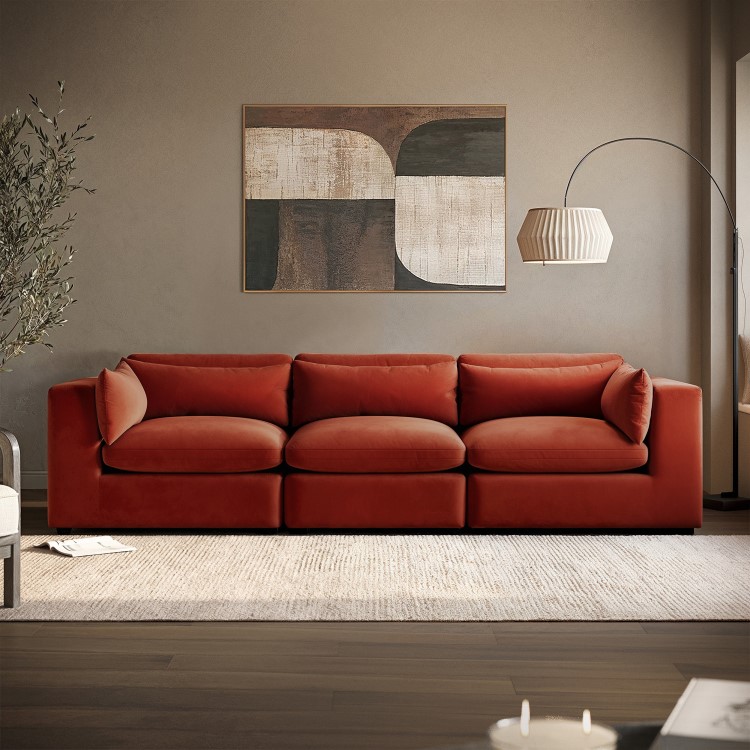 Large Burnt Orange Velvet 4 Seater Sofa - Hudson