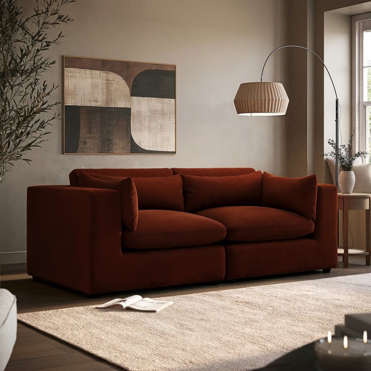 Burnt Orange Velvet 3 Seater Sofa - Hudson
