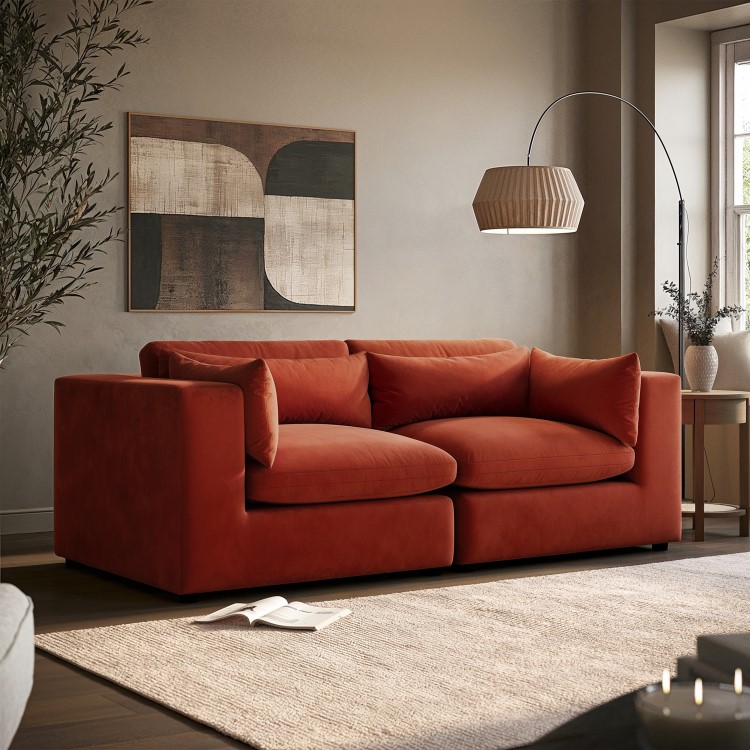 Burnt Orange Velvet 3 Seater Sofa - Hudson