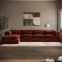 Burnt Orange Velvet 5-Seater L-Shape Corner Sofa with Reversible Chaise - Hudson