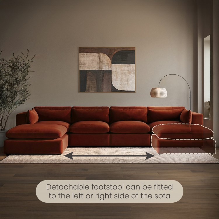 Burnt Orange Velvet 5 Seater L-Shape Corner Sofa with Reversible Chaise - Hudson