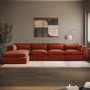 Large Burnt Orange Velvet Reversible 5 Seater Chaise Corner Sofa - Hudson