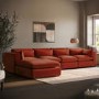 Large Burnt Orange Velvet Reversible 5 Seater Chaise Corner Sofa - Hudson