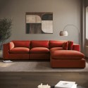 A2/HSN018 ALMOST PERFECT - Large Burnt Orange Velvet 5 Seater Modular Corner Sofa - Hudson