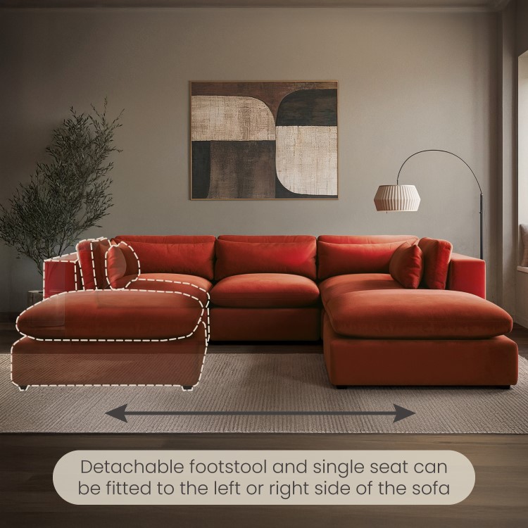 ALMOST PERFECT - Large Burnt Orange Velvet 5 Seater Modular Corner Sofa - Hudson