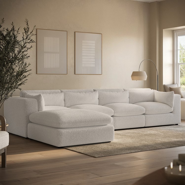 ALMOST PERFECT - Large Beige Boucle Reversible 5 Seater Chaise Corner Sofa - Hudson