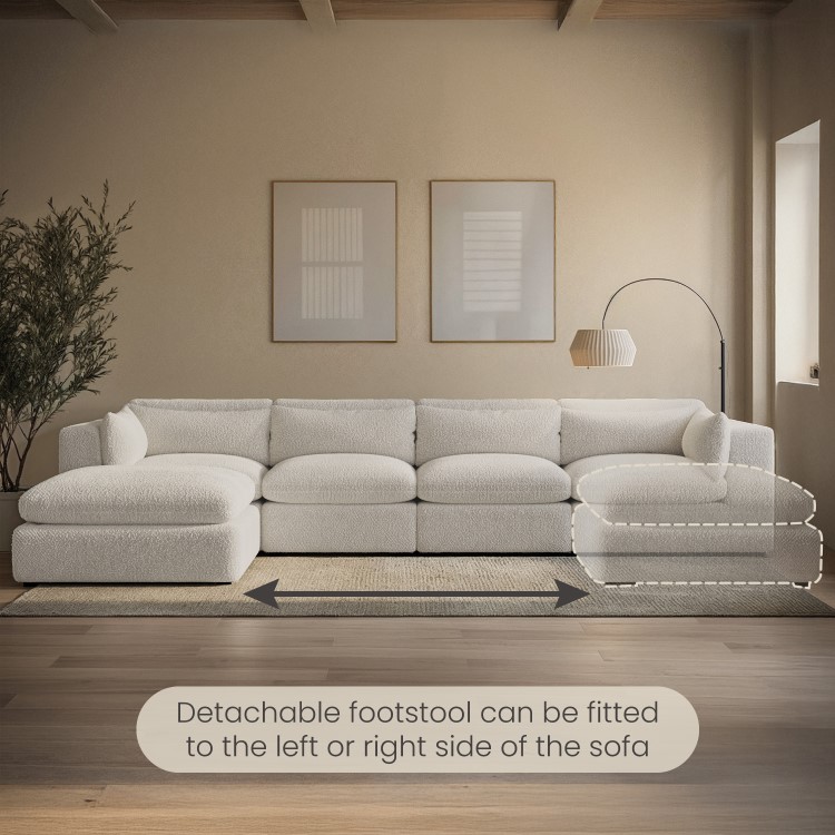 Beige Boucle 5 Seater L-Shape Corner Sofa with Reversible Chaise - Hudson